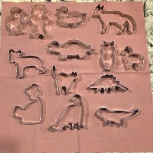 Bundle of 13 Metal Cookie Cutters Animals Dinosaurs Fox Turtle Owl Cat Bear Duck